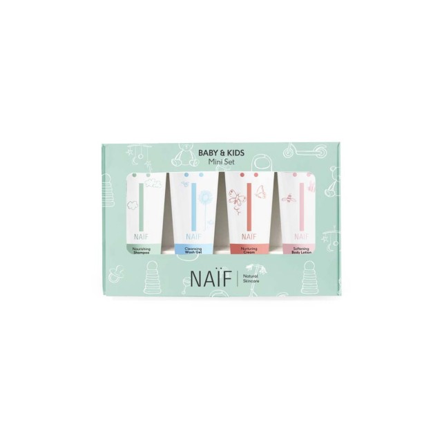 Naif Promo Mini Set for Baby & kids Nourishing Shampoo 15ml, Cleansing Wash Gel 15ml, Nurturing Cream 15ml, Softening Body Lotion 15ml product photo