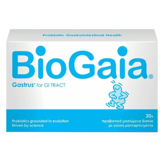 BioGaia Gastrus for Gi Tract Συμπλήρωμα Διατροφής Προβιοτικών με Γεύση Μέντα & Μανταρίνι 30 chew.tabs product photo