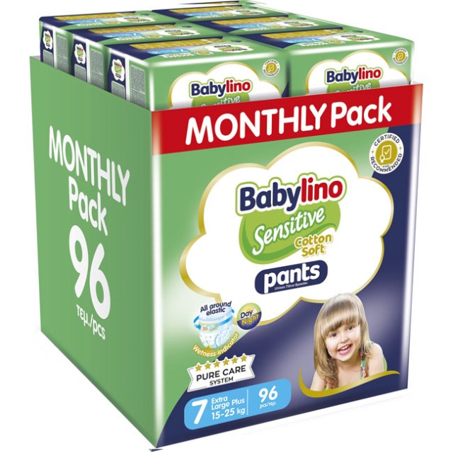 Babylino Sensitive Pants Cotton Soft Unisex Monthly Pack Extra Large Plus Μέγεθος 7 (15-25kg) 96 Πάνες-Bρακάκι product photo