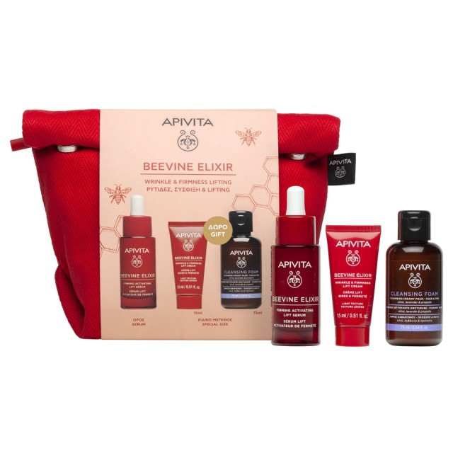Apivita Promo Beevine Elixir Firming Activating Lift Serum 30ml & Δώρο Wrinkle & Firmness Lift Light Texture Cream 15ml & Δώρο Cleansing Creamy Foam Face & Eyes 75ml & Δώρο Νεσεσέρ product photo