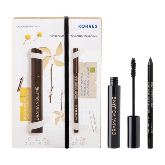 Korres Promo Volcanic Minerals Mascara Extreme Volume 11ml, 01 Black & Professional Long-Lasting Eyeliner 1.2g, 01 Black product photo