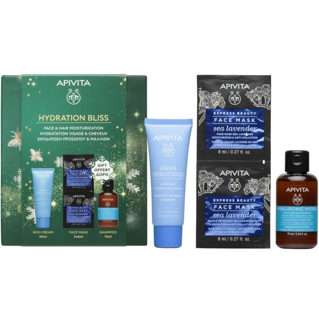 Apivita Promo Hydration Bliss Aqua Beelicious Κρέμα Ενυδάτωσης Πλούσιας Υφής 40ml & Δώρο Μάσκα Θαλάσσια Λεβάντα 2x8ml & Σαμπουάν 75ml product photo