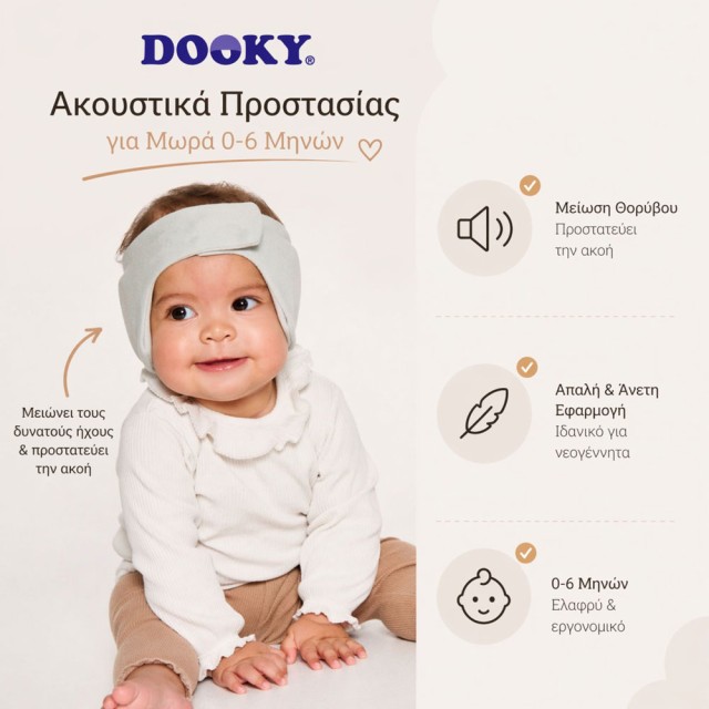 Dooky Headband Baby Ear Protection Κορδέλα - Προστατευτικό Αυτιών για Ηλικίες 0-6 μηνών Γκρι 1τεμ product photo