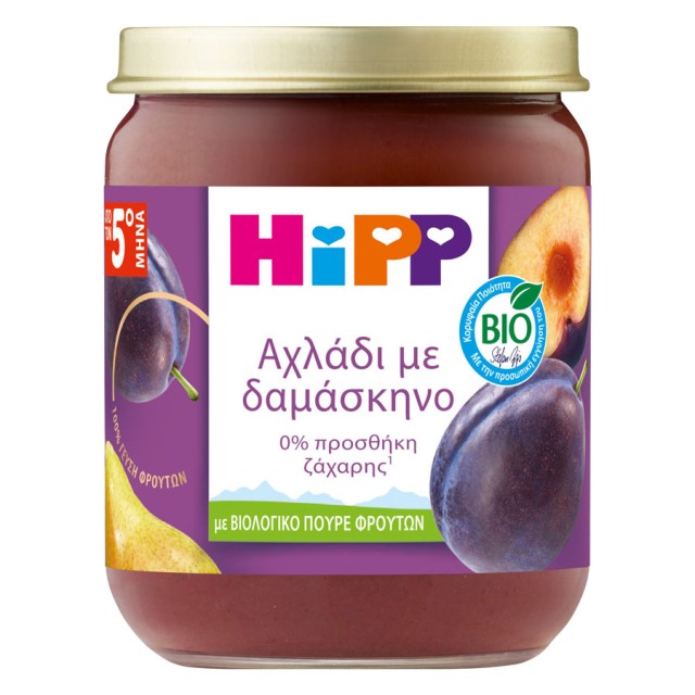 Hipp Βρεφική Φρουτόκρεμα με Αχλάδι & Δαμάσκηνο Χωρίς Προσθήκη Ζάχαρης από τον 5ο Μήνα 160gr product photo