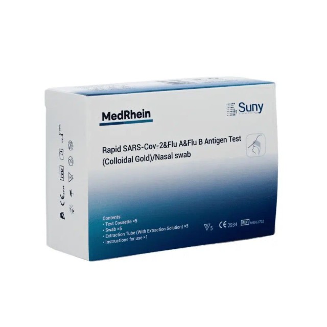 MedRhein SunyBio Covid-19 & Influenza A+B Antigen Combo Rapid Test For Self Testing  REF M6061702 CE 2934 5 τεμ product photo