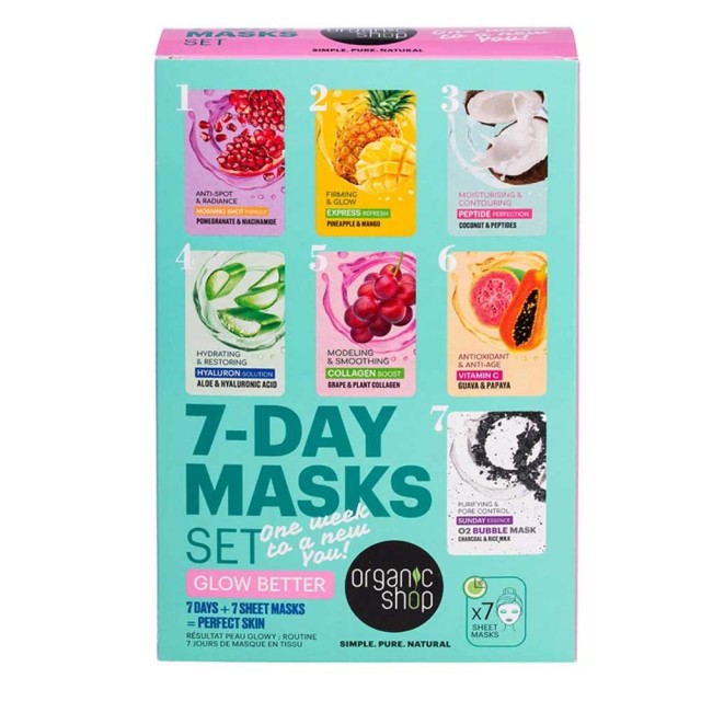 Natura Siberica Organic Shop Promo Glow Better 7-Day Masks Morning Shot Formula & Express Refresh & Peptide Perfection & Hyaluron Solution & Collagen Boost & Vitamin C & Sunday Essense Sheet Masks 7τε product photo