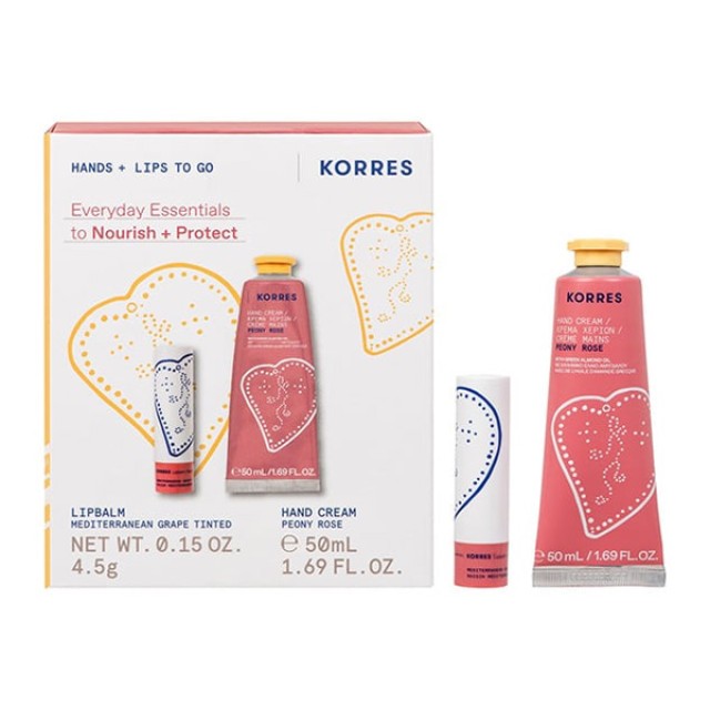 Korres Promo Hand & Lips To Go Peony Rose Hand Cream 50ml & Mediterranean Grape Tinted Lipbalm 4.5gr product photo