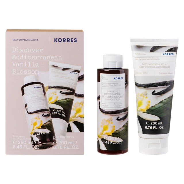 Korres Promo Discover Mediterranean Vanilla Blossom Renewing Body Cleanser 250ml & Body Smoothing Milk 200ml product photo