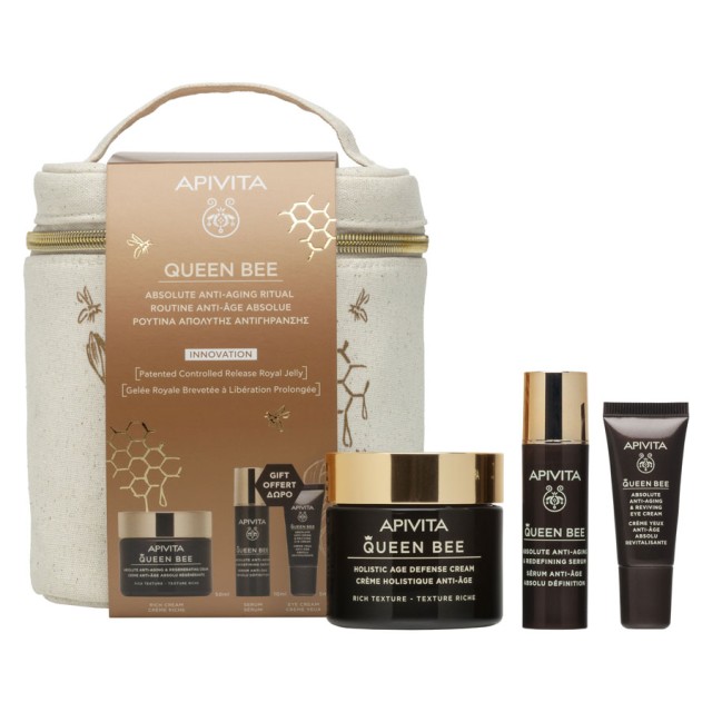 Apivita Promo Queen Bee Absolute Anti-Aging & Regenerating Cream Rich Texture 50ml & Redefining Serum 10ml & Δώρο Reviving Eye Cream 5ml & Νεσεσέρ 1 Τεμάχιο product photo
