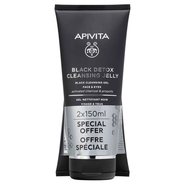 Apivita Promo Black Detox Cleansing Jelly Μαύρο Gel Καθαρισμού για Πρόσωπο & Μάτια με Ενεργό Άνθρακα & Πρόπολη 2x150ml product photo