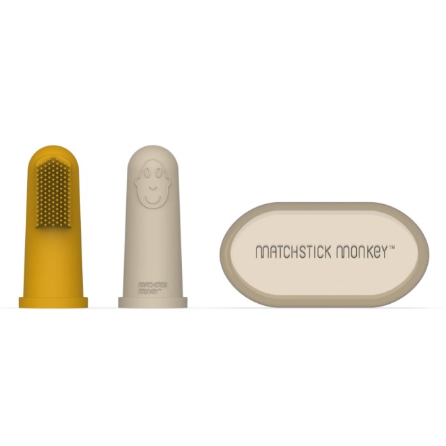 Matchstick Monkey Finger Toothbrush & Care Βρεφική Δακτυλική Οδοντόβουρτσα Σιλικόνης 2 τεμ και Θήκη Yellow Beige product photo