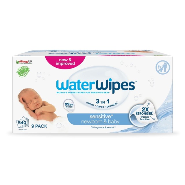 WaterWipes 100% Άοσμα Μωρομάντηλα με 99,9% Νερό Ηλικίες 0+, (9x60τεμ), 540 Μαντηλάκια product photo