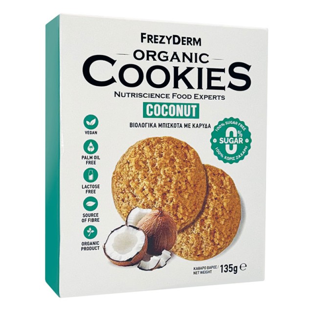 Frezyderm Organic Cookies Coconut 0% Sugar Βιολογικά Μπισκότα με Καρύδα & 0% Ζάχαρη 135gr product photo