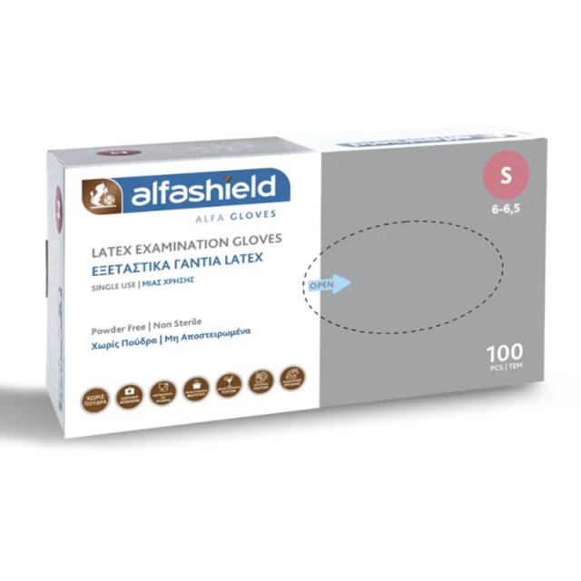 AlfaShield Latex Examination Gloves Εξεταστικά Γάντια Χωρίς Πούδρα Small 100τεμ product photo