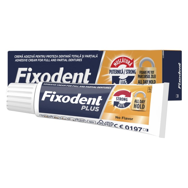 Fixodent Plus Strong Bite Στερεωτική Κρέμα με Δυνατό Κράτημα για Ολικές & Μερικές Οδοντοστοιχίες Χωρίς Γεύση 40gr product photo