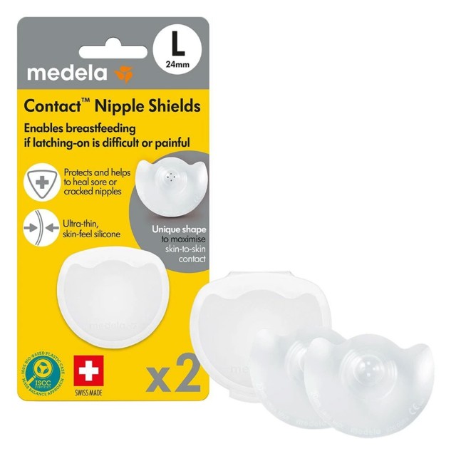 Medela Contact Nipple Shields Ψευδοθηλές Σιλικόνης L (24mm) με Θήκη 2τεμ product photo