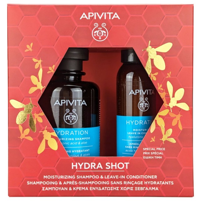 Apivita Promo Hydra Shot Hydration Moisturizing Shampoo Σαμπουάν Ενυδάτωσης 250ml & Moisturizing Leave In Conditioner Κρέμα Μαλλιών Ενυδάτωσης Χωρίς Ξέβγαλμα 100ml product photo