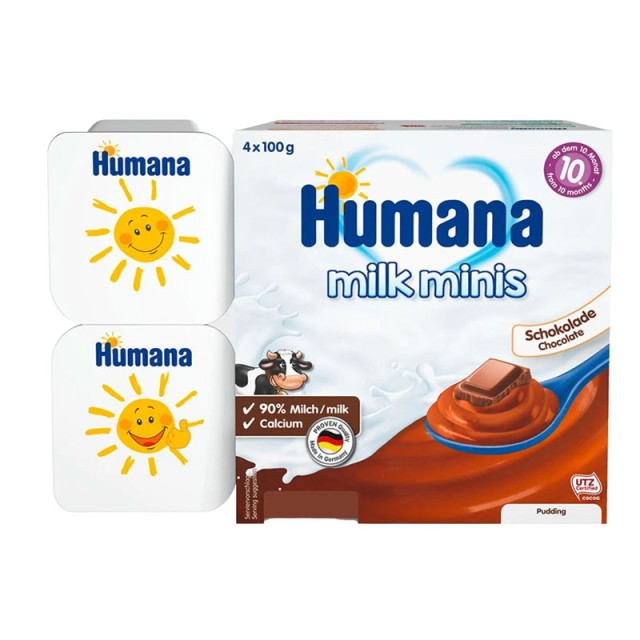 Humana Milk Minis Pudding Chocolate Επιδόρπιο Γιαουρτιού με Γεύση Σοκολάτα 10m+, 4x100gr product photo