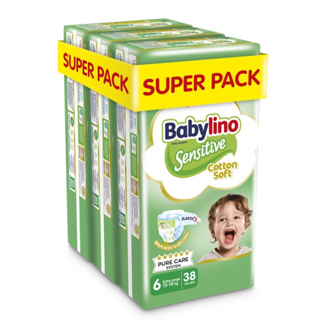 Babylino Sensitive Cotton Soft Super Pack Extra Large Μέγεθος 6 (13-18kg) 114 Πάνες product photo