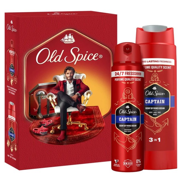 Old Spice Promo Captain Deodorant Body Spray 150ml & 3in1 Shower & Shampoo Gel 250ml product photo