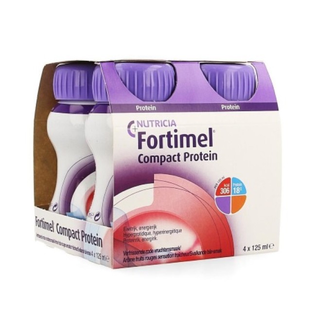 Nutricia Fortimel Compact Protein Θρεπτικό Συμπλήρωμα Διατροφής Υψηλής Ενέργειας με Γεύση Δροσιστικά Κόκκινα Φρούτα 4x125ml product photo