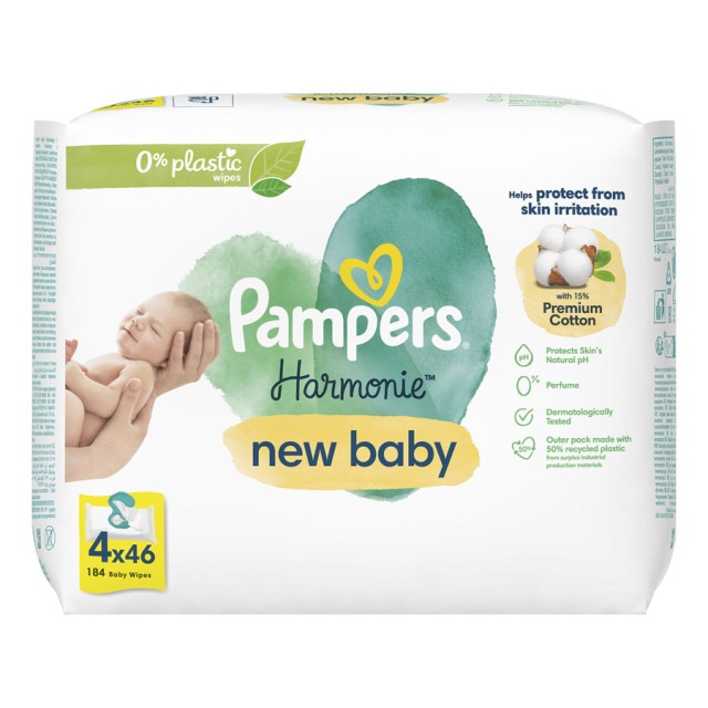 Pampers Harmonie New Baby Wipes 184 Τεμάχια (4x46 Τεμάχια) product photo