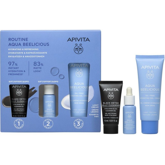 Apivita Promo Aqua Beelicious Oil-Free Κρέμα-Gel Ελαφριάς Υφής 40ml & Δώρο Μαύρο Gel Καθαρισμού 15ml & Booster 10ml product photo