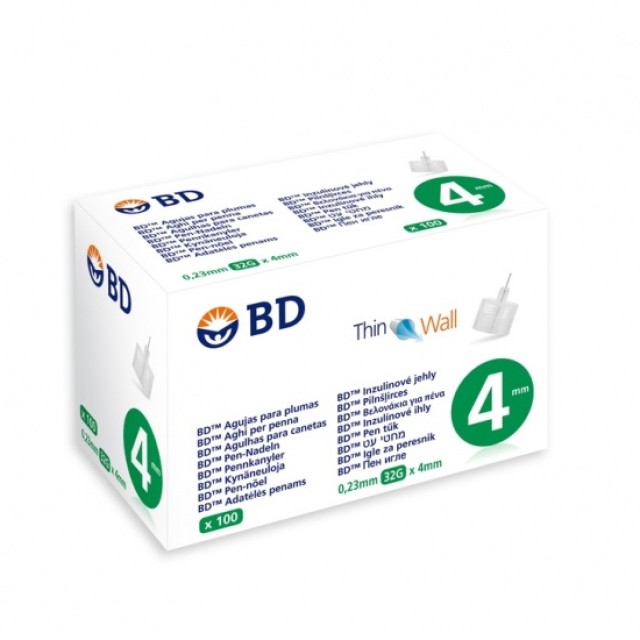 BD Thin Wall Βελονάκια για Πένα Ινσουλίνης 32G x 4mm 100τεμ product photo