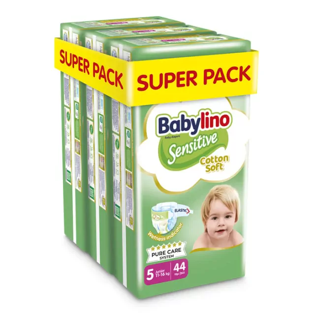 Babylino Sensitive Cotton Soft Super Pack Junior Μέγεθος 5 (11-16kg) 132 Πάνες product photo