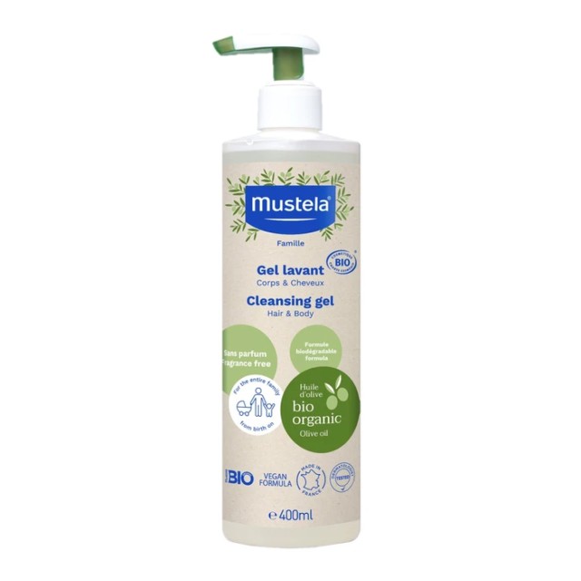 Mustela Bio Cleansing Hair & Body Gel Gel Βιολογικό Τζελ Καθαρισμού για Μαλλιά & Σώμα 400ml product photo