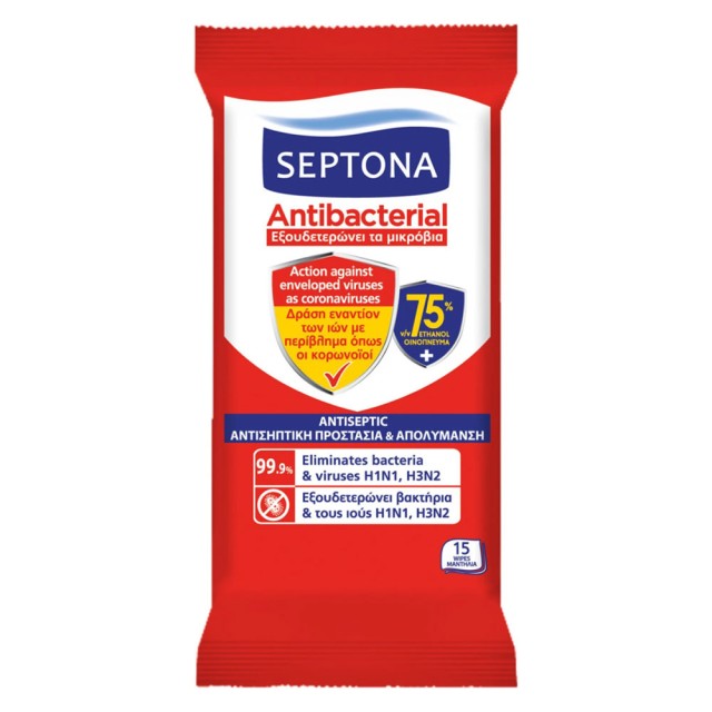 Septona Antibacterial & Antiseptic Refresh Wipes 15τεμ product photo