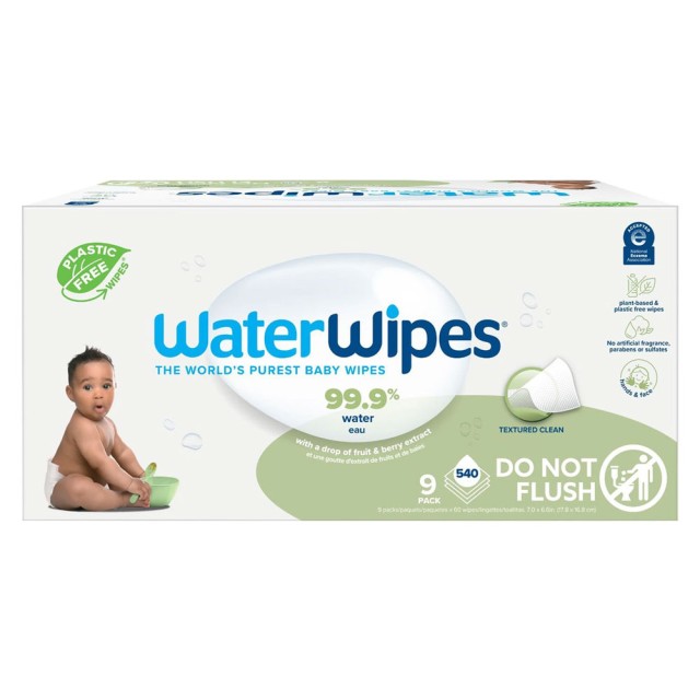 WaterWipes Textured Clean 100% Άοσμα Μωρομάντηλα με 99,9% Νερό με Soapberry Ηλικίες 0+, (9x60τεμ), 540 Μαντηλάκια product photo
