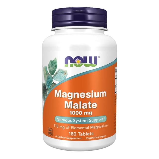 Now Foods Magnesium Malate 1000mg Συμπλήρωμα Διατροφής Ενισχυμένης Μορφής Μαγνησίου με Μηλικό Οξύ 180tabs product photo