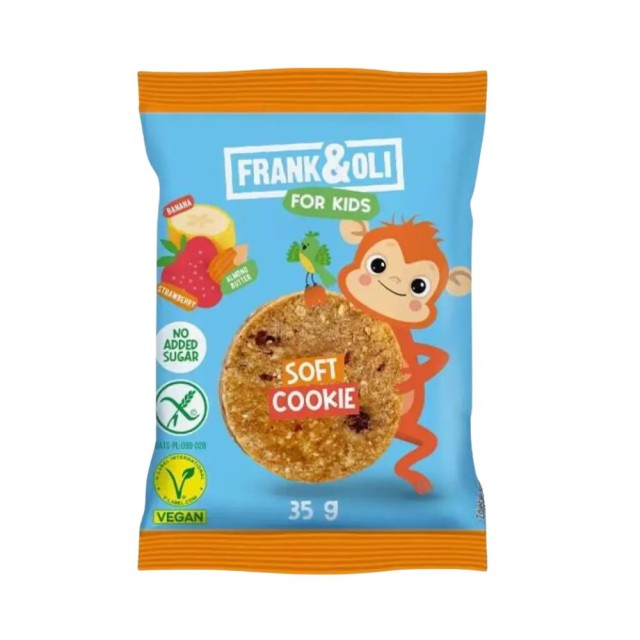 Frank & Oli for Kids Soft Cookie Almond Paste, Strawberry & Banana Μαλακό Μπισκότο με Αμυγδαλοβούτυρο, Φράουλα & Μπανάνα 35gr product photo