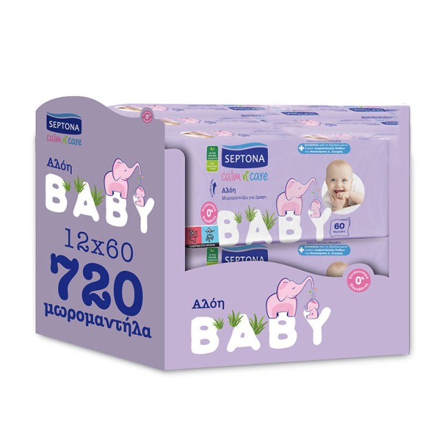 Septona Calm n Care Baby Wipes Aloe Monthly Pack (12x60 τεμ) 720τεμ product photo