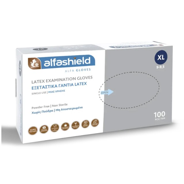 AlfaShield Latex Examination Gloves Εξεταστικά Γάντια Χωρίς Πούδρα Extra Large 100τεμ product photo