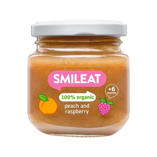 Smileat Organic Small Jar Βιολογικός Πουρές Φρούτων με Ροδάκινο & Raspberry, Χωρίς Προσθήκη Ζάχαρης για Βρέφη από τον 6ο Μήνα 130gr product photo