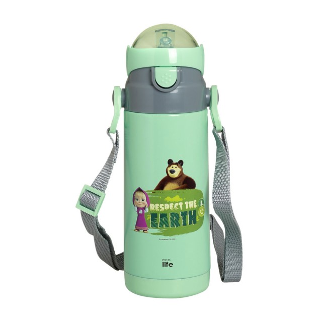 Ecolife Kids Thermos Masha - Respect Earth Mint Ανοξείδωτο Παγούρι Θερμός με Καλαμάκι 400ml - 33-BO-2121 product photo