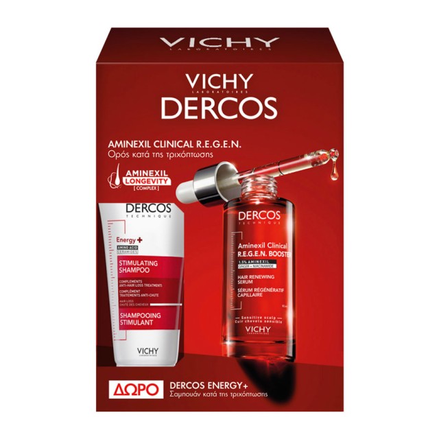 Vichy Promo Dercos Aminexil Clinical R.E.G.E.N. Booster Ορός Ενδυνάμωσης Μαλλιών 90ml & Δώρο Dercos Shampoo Energy+ Δυναμωτικό Σαμπουάν κατά της Τριχόπτωσης 50ml product photo
