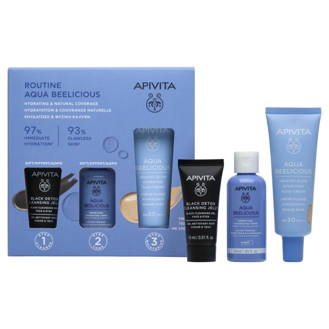 Apivita Promo Aqua Beelicious Oil-Free Hydrating Tinted Gel-Cream Spf30, 40ml & Δώρο Perfecting & Hydrating Toner 50ml & Δώρο Black Cleansing Gel Face & Eyes 15ml product photo