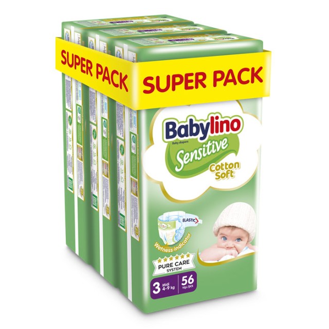 Babylino Sensitive Cotton Soft Super Pack Midi Μέγεθος 3 (4-9kg) 168 Πάνες product photo