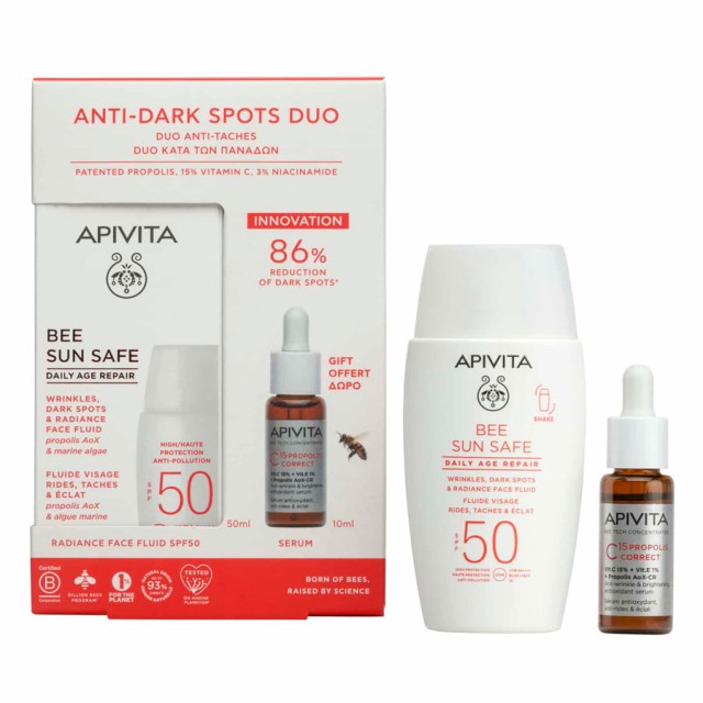 Apivita Promo Bee Sun Safe Daily Age Repair Spf50, 50ml & Δώρο Bee Tech Concentrates C15 Propolis Correct Serum 10ml product photo