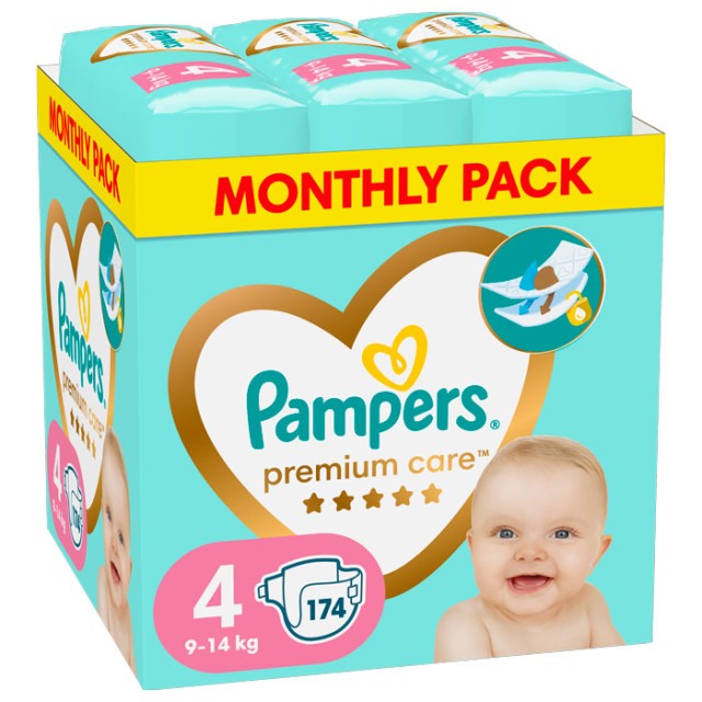 Pampers Monthly Pack Premium Care Μέγεθος 4 (9kg-14kg) 174 πάνες product photo