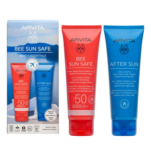 Apivita Promo Bee Sun Safe Hydra Fresh Face & Body Milk Spf50 100ml & After Sun Cool & Sooth Face & Body Gel-Cream With Fig, Aloe & Propolis Travel Size 100ml product photo