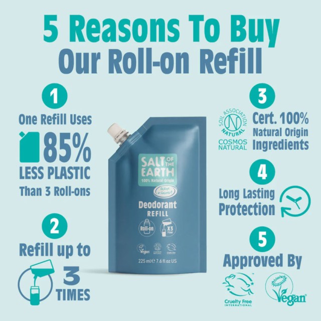 Salt of the Earth Vegan Αποσμητικό Roll-On Ocean & Coconut Refill Pouch 225ml product photo