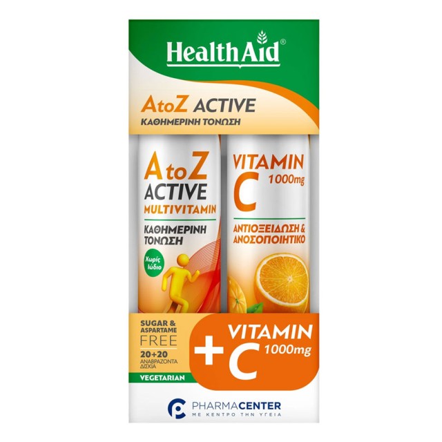 Health Aid Α-Ζ Active Multi+Q10 20 eff. tabs + Δώρο Vitamin C 1000 mg Πoρτoκάλι 20 eff. tabs product photo